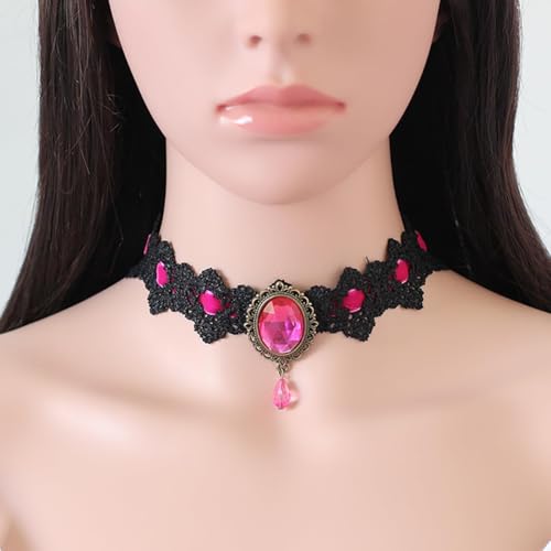 Gothic Lace Choker Necklace with Vintage Crystal Gems - Vampire Bat Design, Perfect for Halloween, Parties & Costumes2