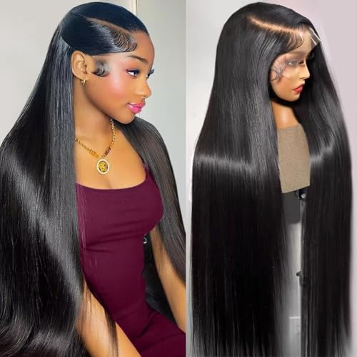 28 Inch 13x6 HD Lace Front Wigs Human Hair Silky Straight Human Hair Wigs Glueless Brazilian Virgin Hair Lace Frontal Wig for Women 180 Density Pre Plucked with Baby Hair Bleached knots