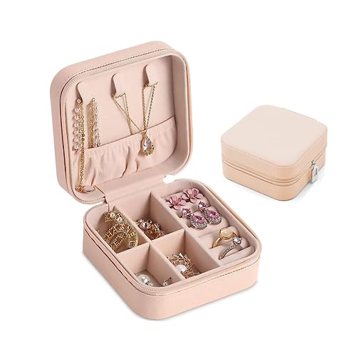 Moguxb Scatole Portagioie Rosa Piccolo Portagioie da Viaggio in Pelle PU Scatola per Gioielli Cofanetti Portagioie Portagioie da Donna per Anelli Orecchini Collana Bracciali