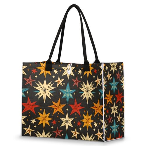 Big Stars Colored Tote Bag for Women Large Beach Bag Reusable Tote Bags for Work Travel Beach Shopping