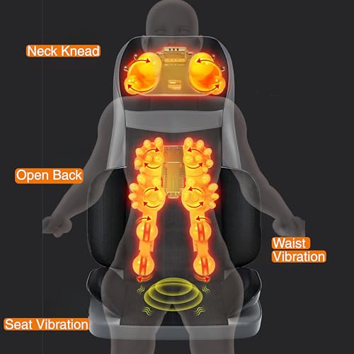 Image of Shiatsu Massage Chair Pad with Heat for Neck, Back & Waist | Full Body Seat Massager Cushion with Vibration | Home & Office Use
