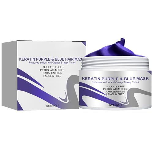Keratin Purple Hair Mask,Hair Mask to Reduce Brassiness and Condition Dry,Toner for Blonde Platinum Silver Grey,Platinum and Silver Hair,Remove Yellow Tones & Condition Dry,100ML