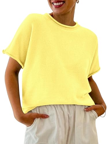 Image of Saodimallsu Women's Short Sleeve Lightweight Casual Crewneck Loose Fit Knit T-Shirt