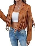 Women's Faux Suede Fringe Jacket, Cropped 80s Western...