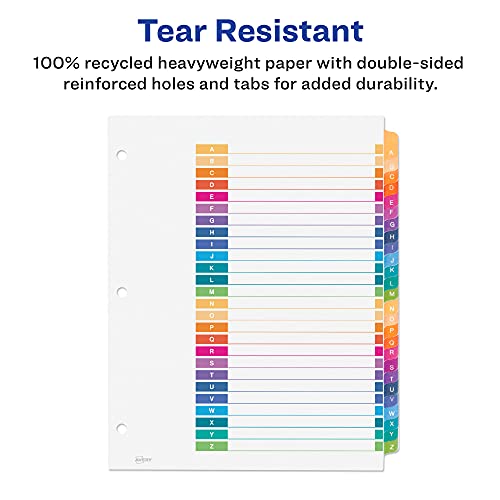 Avery Eco-Friendly 26 Tabs A-Z Dividers For 3 Ring Binders, Customizable Table Of Contents, 1 Set (11085),Multicolor #TOP4