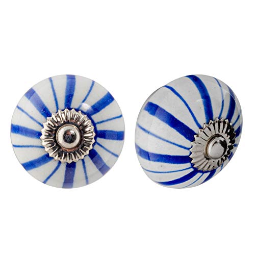 Nicola Spring Ceramic Cupboard Drawer Handle Knobs - Floral Design - Dark Blue Lines - Pack of 6, Navy Lines