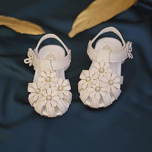 Girls 2024 New Sandal Infant Girl Closed Toe Breathable Hollow Stripes 3D Flowers Decorated Pu Earth Wedge Sandal2