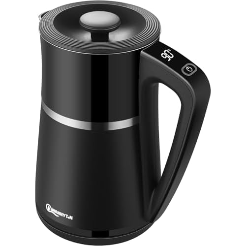 WANNYTON Edelstahl Wasserkocher 1,7 L mit Temperatureinstellung Temperaturwahl (40-100℃), 2200 W, BPA frei, Digitalanzeige, 360° Sockel, Warmhaltefunktion Abschaltautomatik Trockengehschutz, Schwarz