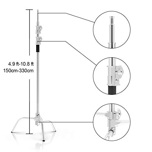 Photo Studio Stainless Steel Heavy Duty C Stand With Boom Arm - Max Height 11Ft/331Cm Photography Light Stand With 4Ft/128Cm Holding Arm, 2 Grip Head For Studio Monolight, Softbox, Reflector #TOP4