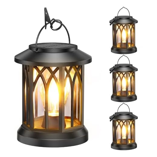 WdtPro Solar Lanterns Outdoor Hanging 4 Pack, Upgraded Bright Waterproof Lantern for Outside, Over 12Hrs Powered Lights for Garden, Yard, Patio Decor (Warm Light)