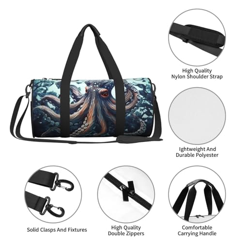 Sports Gym Bag for Women Men Travel Duffel Bag Tote Weekender Bag Carry on Overnight Bag for Travel Swimming Fitness Workout Sports Cool Octopus Duffle Bag4