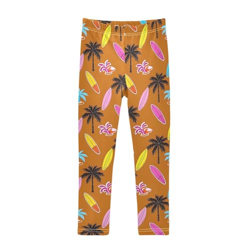 ALAZA Girls' Leggings Children's Yoga Pants Skinny Printed Dance Surfboard Coconut Tree Comfortable 4T