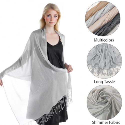 LMVERNA Women's Sparkling Glitter Pashmina Scarf Shimmer Reversible Shawls and Wraps Scarf for Women4