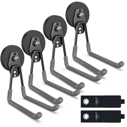 3-H Heavy Duty Magnet Garage Hooks 4 Pack, Extra Large Strong Magnetic Hooks for Hanging Cordless Power Drill, Utility Magnetic Tool Holder for Metal Cabinet, Steel Pegboard, Toolbox, Garage(Grey)