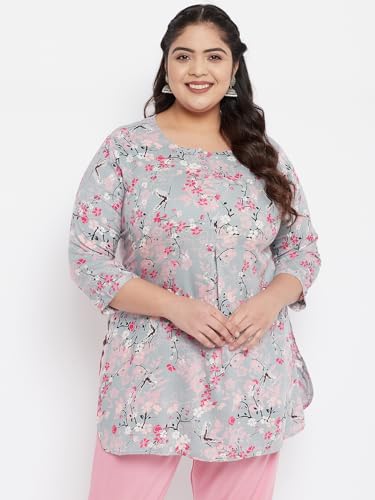 Image of Tissu Women's Green & Pink Floral Printed Kurti
