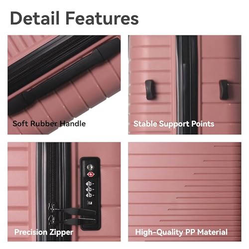 3-Piece Hardshell Luggage Set with Spinner Wheels, 20" 24" 28" Lightweight Suitcases for Travel - Pink TSA Lock Carry On & Checked Baggage Set, Polypropylene Shell3