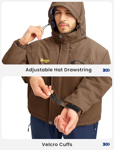 Image of TBMPOY Men's Winter Jackets Skiing Waterproof Snow Thick Fleece Lined Hooded Utility Cold Weather Warm Outdoor Ice Work