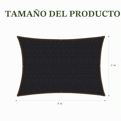 Toldo rectangular 3x4m con 70% proteccion solar y tela negra ultra resistente 8