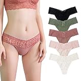 Luna & Sun Woman Underwear Low Waist Soft Sexy Thongs with Lace 5pcs/1pc Pack (Black, Light Pink, Da