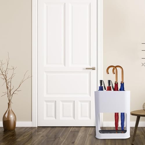 LANZLC Schirmständer, 4 Slots Regenschirmständer, Schirmhalter mit Abnehmbarer Abtropfschale, Kunststoff Regenschirm Halter für für Lange/Kurze Regenschirme Innenbereich