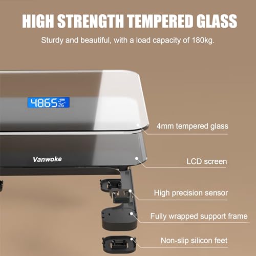 Smart Scale for Body Weight Digital Bathroom Scale with Temperature Indication Corner Design Highly Accurate Body Weight Scale Black Body Fat Scale with Blue LCD Backlight Display 400Lb/180kg