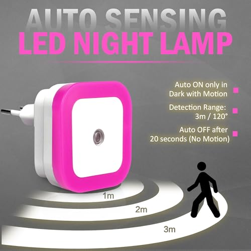 Image of GLUN Plug-in LED Night Light, Pack of 2 Pink Smooth Night Light with Smart Light Sensor, 0.5W Nightlight for Kids or Adults' Rooms