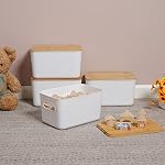 Citylife Organisateurs et stockage de placards - 4PCS Bacs de rangement en plastique avec couvercles en bambou, contenants de stockage empilables pour l'organisation, assemblés avec des étiquettes et marqueur 10.24 x 7.01 x 6.1 de pouce