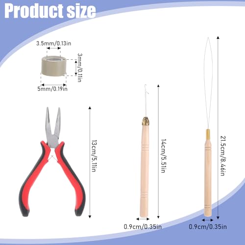Kit de ferramentas de extensão de cabelo com 600 contas de microanel, 1 alicate de extensão de cabel