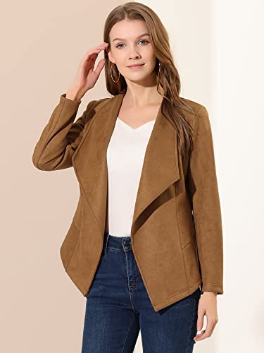 Allegra K Women Faux Suede Jacket Lapel Draped Open Front Cardigan Casual Trendy Suede Blazer Small Brown3