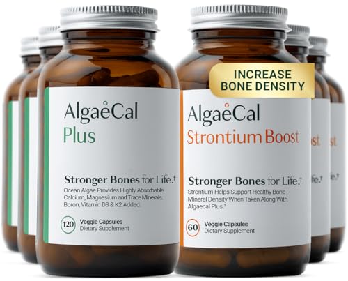 ALGAECAL - Bone Builder Pack for Bone Density, Clinically Supported Plant Based Calcium Supplements & Strontium, Vitamins K2, D3, Magnesium & 16 Minerals, 3-Month Supply, Made in USA - Best Vitamin Supplements for plants