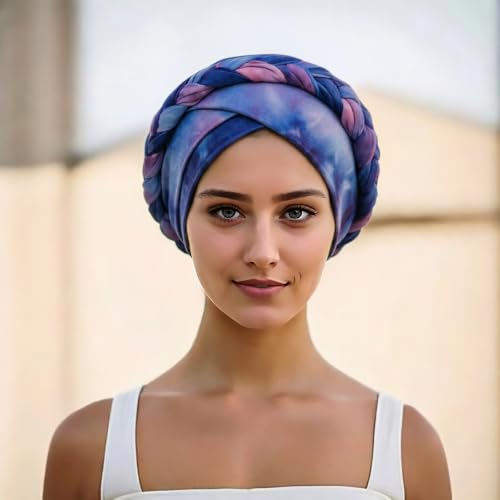 Image of DRESHOW Turban Pre-Tied Twisted Hat Thread African Head Wraps for Black Women Chemo Cancer Cap Braid Hair Cover