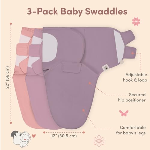 Sweety Fox 3-Pack Organic Baby Swaddle Sleep Sacks - Swaddles for Newborns, Infant 0-3 Months, Baby Girls, Boys, Soft & Snug Newborn Sleep Sack, Nursery Swaddling Blankets, Velcro Closure (Pink Blush) - Thumbnail 4