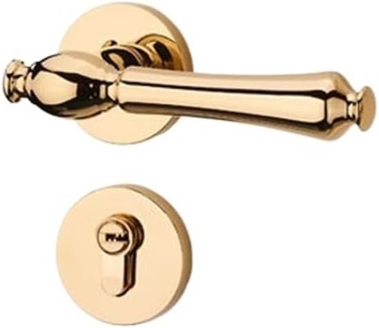European Bedroom Door Lock Indoor Golden Magnetic Room Door Lock Silent Split American Home Wooden Door Lock Door Handle(A Bright Golden Magnetic 35-50mm)