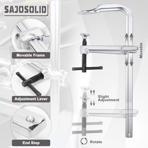 SajoSolid Bar Clamps Heavy Duty 4-3/4 Inch Throat Depth, 550 Kg/1200 Lbs Clamping Force, Rail 63/64 x 15/32 Inch, Metal Clamps Suitable for Woodworking, Welding, Plumbing and DIY Projects, 4-Pack by SajoSolid - Image 4