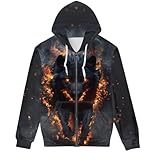 GLUDEAR Men Cool Wolf 3D Digital Print Full Zip Up Hoodie Jackets Pullover Hooded Sweatshirt,Flame Black Wolf,L