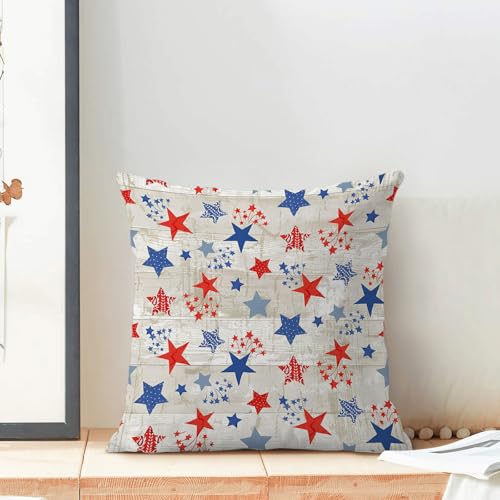 Sorktse 4th of July Pillow Covers 18x18 Inch Set of 2 Independence Day Red Blue Stars Throw Pillows Memorial Day Patriotic Pillowcases Outdoor Decorative Linen Cushion Covers for Couch Sofa — view 4
