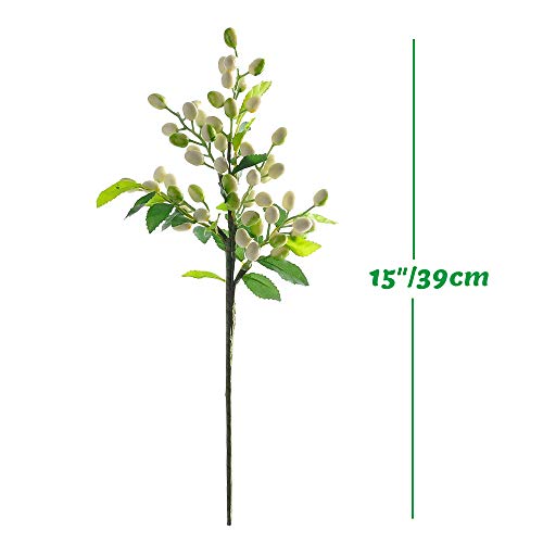 Jd Artificial Plants 6 Pack 15" Artificial Berry Stems Olive Berry Picks For Home Decor Wedding Bouquet Christmas Trees (White) #TOP2