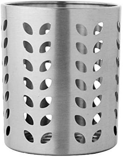 Dynore Stainless Steel Leaf Hole Cutlery Holder Spoon Holder, Pen Holder, Brush Stand (Round) (D*W*H)(9X9X11 cm)