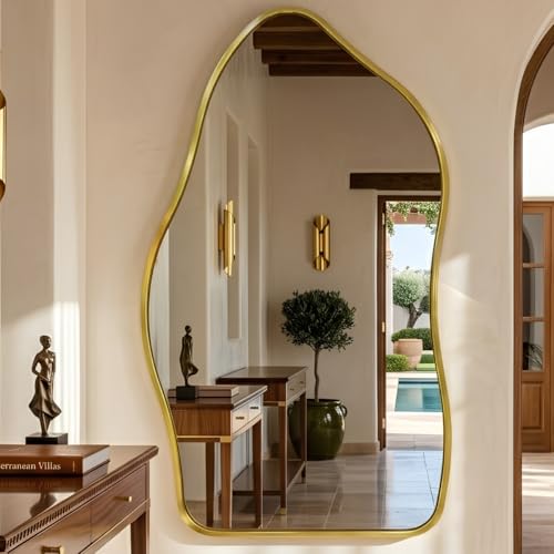 Espelho Lopazzi Orgânico Moldura em Alumínio Grande 90x60cm Magnus Sala Hall Quarto Salão Penteadeira Lavabo (Dourado)
