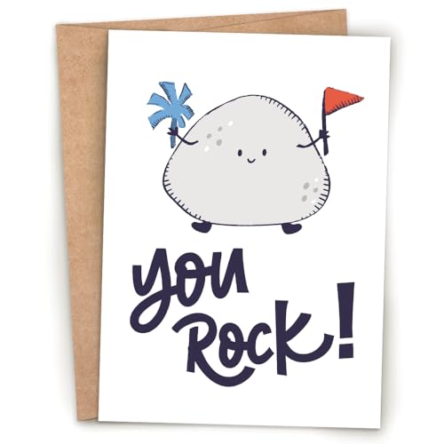 m&h invites You Rock Card – Cute Punny Greeting Card for Appreciation, Encouragement, Congratulations or Thank You
