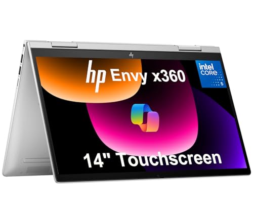 Laptop com tela sensível ao toque 2 em 1 HP Envy x360 2025 (FHD de 14 polegadas, Intel 10-Core Core 5 120U ( i7-1355U), 8 GB de RAM, SSD de 512 GB) para criador, designer, fotógrafo, webcam de 5 MP
