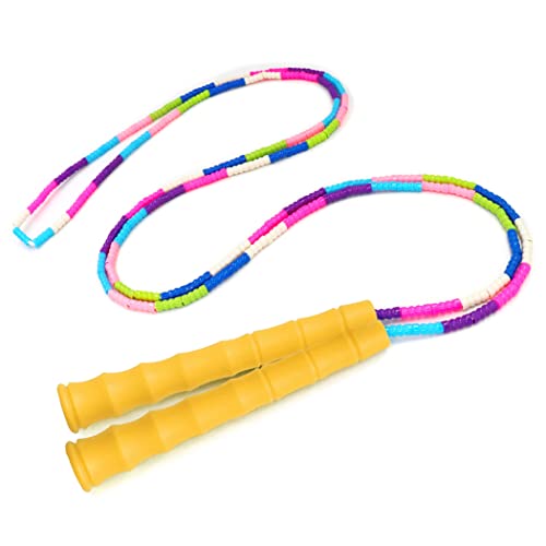 縄跳び ビーズロープ 子供用 初心者向けジャンプロープ ねじれ防止なわとび 大人用 トレーニング 有酸素運動 長さ調整可 (FC28-黄色い)
