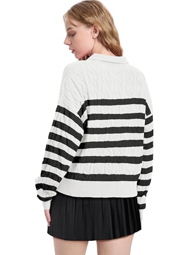 Image of WIHOLL Long Sleeve Sweaters for Women 2024 Fall Winter Outfits Fashion Polo V Neck Clothes Tops