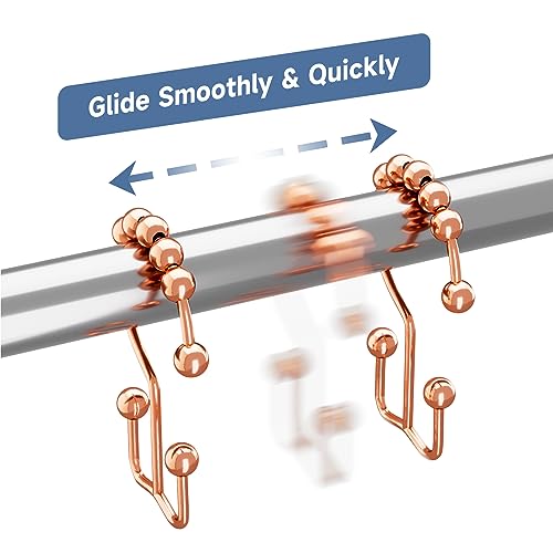 Image of Titanker Shower Curtain Hooks Rings Rust Resistant Metal Double Glide Shower Hooks Rings for Bathroom Shower Rods Curtains, Set of 12 Hooks - Rose Gold