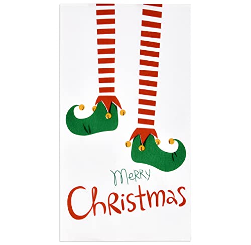 100 Merry Christmas Guest Napkins Disposable Paper Elf Legs Feet Design