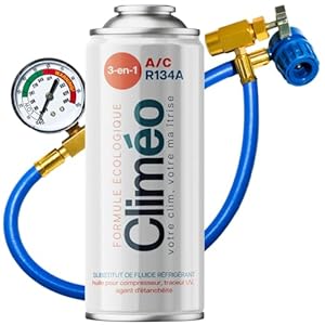 CLIMÉO 3in1 Kältemittelersatz R134a R12 Nachfüllset - Klimaanlage selbst befüllen & warten - Entspricht 625g R134a - Dichtmittel & Öl - PKW Stop Leak & Wartung