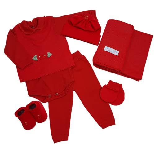Saida Maternidade Completa Recem Nascido Menino Menina 7 Peças Sanches Baby (Vermelha Menina)