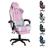 PORIYA Gaming Chair with Adjustable Backrest, Ergonomic Executive Office Chair, Height Adjustable Racing Chair Maximum Gaming Experience (Pink&White)