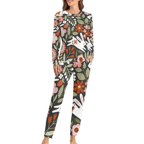Pyjama femme Lapins Blancs en coton doux pour vos soirées cocooning et nuits d'hiver