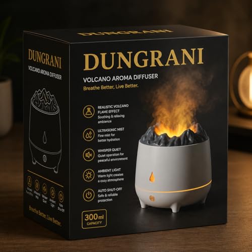 Image of Smart Ultrasonic Simulated Volcano Aromatherapy Diffuser & Flame Humidifier, 400ml Ultrasonic Cool Mist Maker with Realistic Fire Effect, 2 Mist Modes & Color Night Light for Home & Office